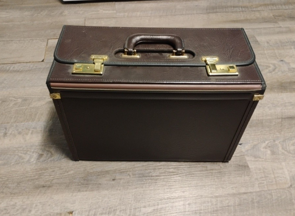 Vtg Mid Century Modern Lawyers Document Boxed Briefcase 20x9.5x13 brown no key